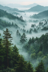 Poster - A dense fog rolling through a valley, with the whispers of the wild blending with the soft sounds of nature,