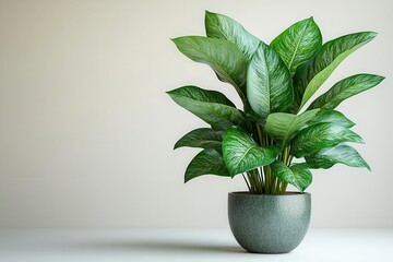 Sticker - lush tropical house plant with broad glossy leaves in sleek modern ceramic pot crisp white background emphasizing the plants vibrant green hues and sculptural form