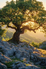 Poster - An ancient oak tree, its branches whispering the wisdom of the wild with every movement in the breeze,
