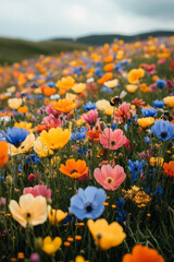 Poster - A meadow filled with wildflowers, where the whispers of the wild are carried by the bees and butterflies fluttering by,