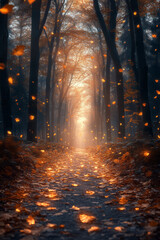 Poster - A deep forest path where the whispers of the wild are heard in the rustling leaves and the distant hoot of an owl,