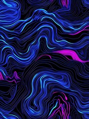 Wall Mural - Abstract blue and purple neon lines on a black background.