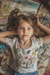 Canvas Print - A young girl is lying on her bed, fast asleep