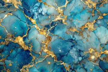 Wall Mural - Luxurious abstract blue marble texture with scattered gold splashes, creating a sophisticated and elegant blue luxury background for premium designs and presentations.