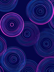 Wall Mural - Abstract blue and pink concentric circles pattern on dark blue background.