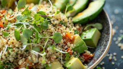 Wall Mural - Salad with fresh avocado fruit closeup view