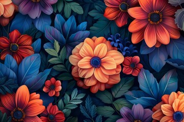 Canvas Print - Vibrant Blooms Amidst Lush Foliage