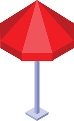 Wall Mural - Red beach umbrella standing on the sand, isometric view