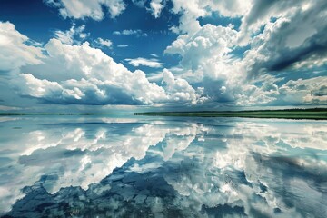 Wall Mural - A large body of water with clouds in the sky, suitable for use in travel or nature-themed projects