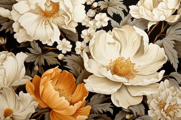 Poster - Blooming Elegance: A Floral Symphony in White and Gold