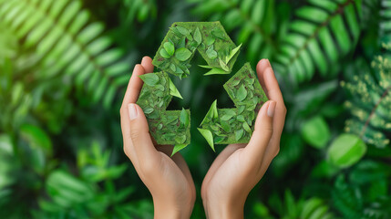  green recycle eco symbol on the hand , eco friendly , Environmental protection