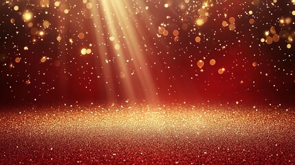 Wall Mural - Abstract luxury golden glitter effect shining on a red background with sparkling lighting effects. Ideal for premium award ceremony designs. Vector illustration.