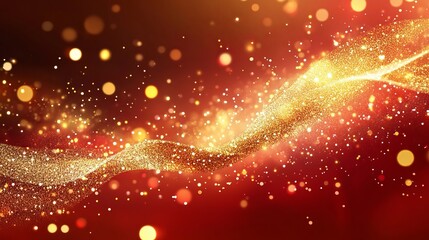 Wall Mural - Abstract luxury golden glitter effect shining on a red background with sparkling lighting effects. Ideal for premium award ceremony designs. Vector illustration.