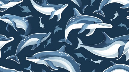 Wall Mural - Seamless pattern of dolphins swimming in the ocean.