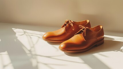 leather lace-up shoes minimalistic creative shot in light background