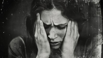 Young Woman Experiencing Stress With Hands on Face in Bright Room During Daylight