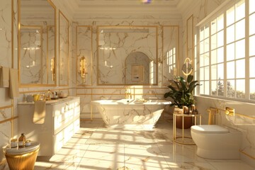 Wall Mural - Luxury Bathroom Interior with Gold Accents