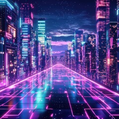 Dynamic Cityscape with Neon Lights at Night Wallpaper