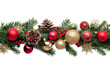 © Renata Hamuda - Christmas garland with red and gold ornaments, pine cones, and berries on transparent background