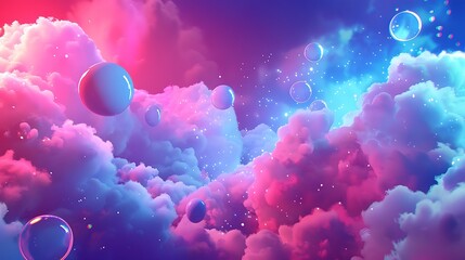 Poster - Dreamy Clouds with Glowing Spheres