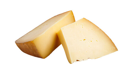 A few slices of Gouda cheese with its smooth texture and golden color, Isolated on transparent background