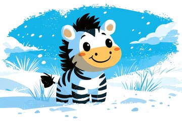 Wall Mural - Cute Zebra in Snowy Landscape