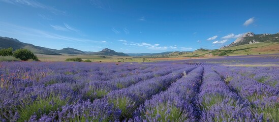 Canvas Print - Lavender Field in a Mountainous Landscape