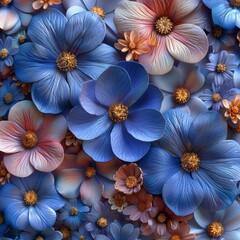 Wall Mural - Floral Tapestry: A Symphony of Blue and Pink