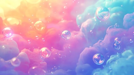 Wall Mural - Dreamlike underwater environment with bubbles in every shade, set against a colorful, hand-drawn animation background with abstract shapes