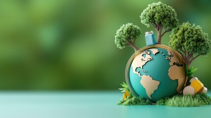 Earth Day globe, trees and recycling symbols