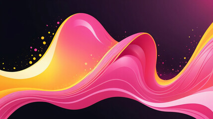 Abstract pink and yellow liquid wavy shapes futuristic banner. Glowing retro waves vector background