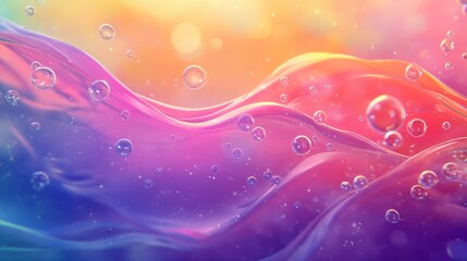 Canvas Print - Dreamlike underwater environment with bubbles in every shade, set against a colorful, hand-drawn animation background with abstract waves and colors