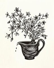 Sticker - a drawing of a vase with flowers in it