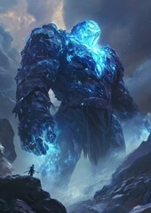 Wall Mural - a giant monster with a man standing on a mountain