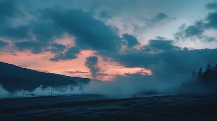 Poster - a large cloud is rising over a field