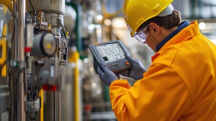 Wall Mural - generate a photo realistic image of technicians calibrating safety equipment, such as gas detectors,