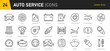 © iiierlok_xolms - Auto service and garage web icons in line style. Car, automobile, wash, shop, oil, maintenance, engine, diagnostic, rapair, tire. Vector illustration.