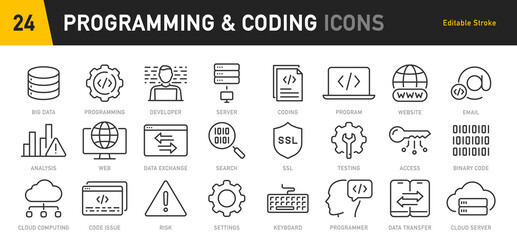 Wall Mural - programming and coding web icons in line style. information technology, developer, idea, advertising