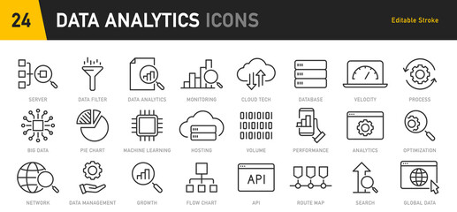 Wall Mural - data analytics web icon in line style. graphs, analysis, big data processing, growth, statistics, an