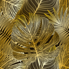 Wall Mural - Seamless pattern with tropical leaf palm . Vector illustration.