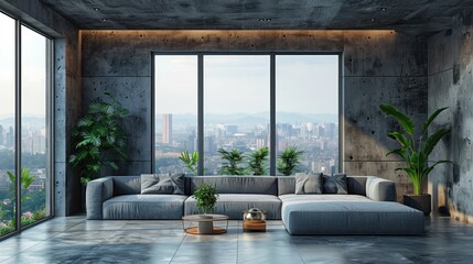 Sticker - Modern Living Room with City View