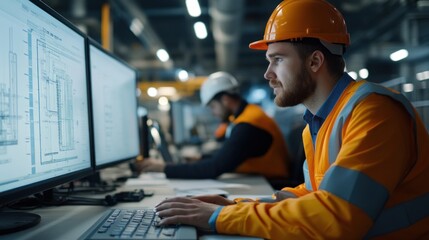 Wall Mural - generate a photo realistic image of ventilation engineers assessing workplace air quality and ventil