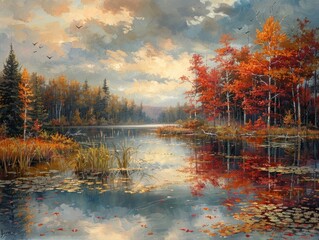 Canvas Print - Autumnal Lake Reflection