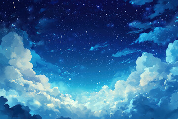 Wall Mural - Beautiful night sky with stars and white clouds in anime style