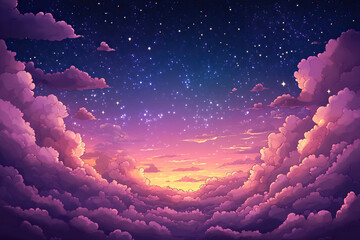 Wall Mural - Beautiful night sky with stars and white clouds in anime style