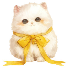 Wall Mural - PNG Adorable fluffy kitten with ribbon