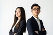 © MUdaylah - Photo of two young Asian business people on white background with generative ai