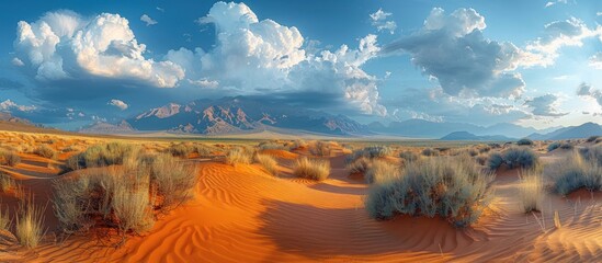 Poster - Desert Landscape with Mountains and Clouds