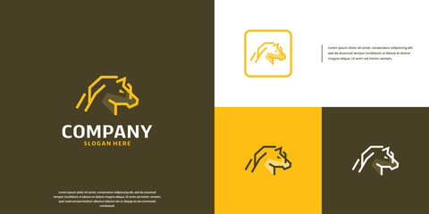 Canvas Print - creative horse head shape line art, power and speed, logo graphic design.