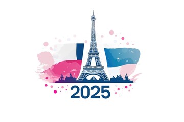 2024 and Rings, and celebratory colorful fireworks over the Eiffel Tower in Paris (2024), France
